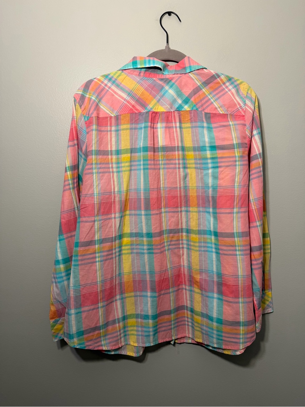 Talbots Pastel Plaid Button-Down Shirt in Pink, Aqua, Yellow & White - Picture 3 of 3